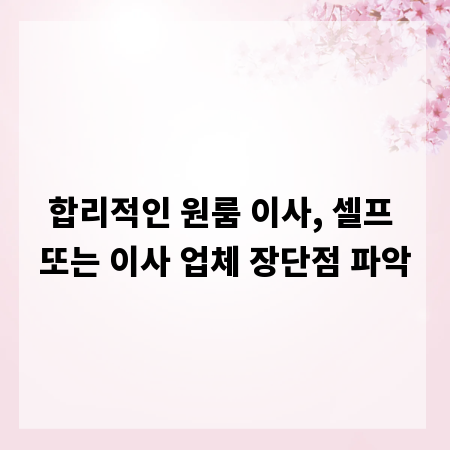 합리적인 원룸 이사, 셀프 또는 이사 업체 장단점 파악