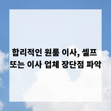 합리적인 원룸 이사, 셀프 또는 이사 업체 장단점 파악