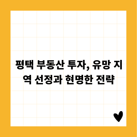 평택 부동산 투자, 유망 지역 선정과 현명한 전략
