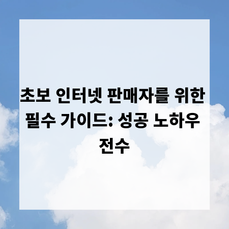 초보 인터넷 판매자를 위한 필수 가이드: 성공 노하우 전수