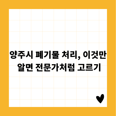양주시 폐기물 처리, 이것만 알면 전문가처럼 고르기