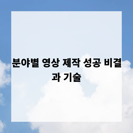 분야별 영상 제작 성공 비결과 기술