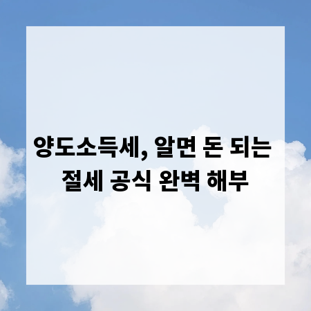 양도소득세, 알면 돈 되는 절세 공식 완벽 해부
