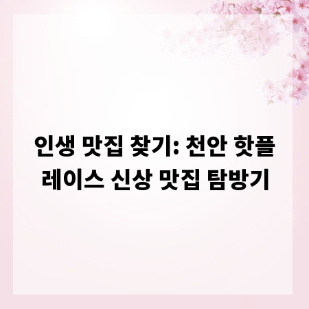 인생 맛집 찾기: 천안 핫플레이스 신상 맛집 탐방기