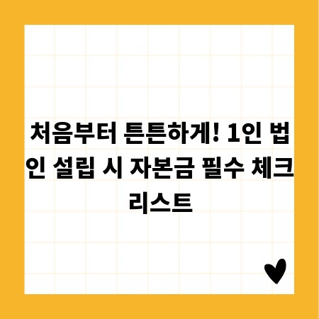 처음부터 튼튼하게! 1인 법인 설립 시 자본금 필수 체크리스트