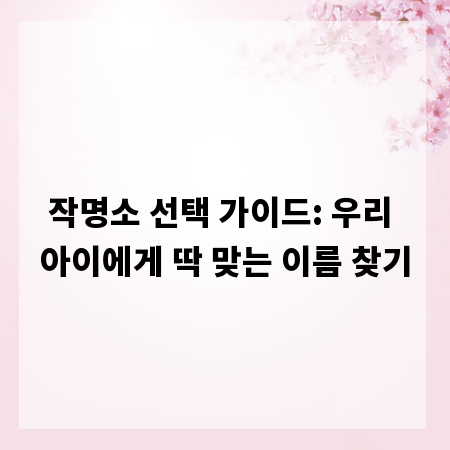 작명소 선택 가이드: 우리 아이에게 딱 맞는 이름 찾기