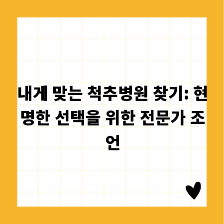 내게 맞는 척추병원 찾기: 현명한 선택을 위한 전문가 조언