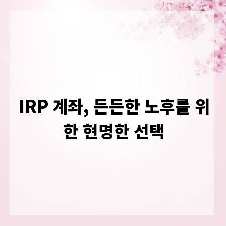 IRP 계좌, 든든한 노후를 위한 현명한 선택