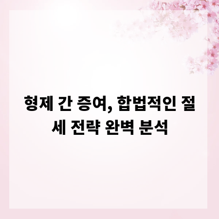 형제 간 증여, 합법적인 절세 전략 완벽 분석