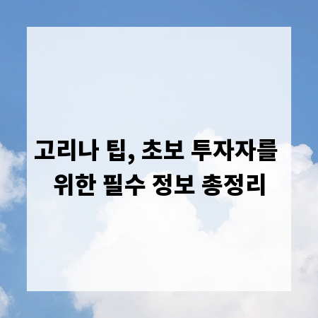 고리나 팁, 초보 투자자를 위한 필수 정보 총정리