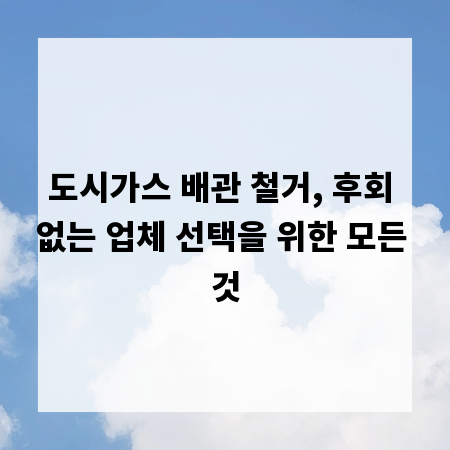 도시가스 배관 철거, 후회 없는 업체 선택을 위한 모든 것