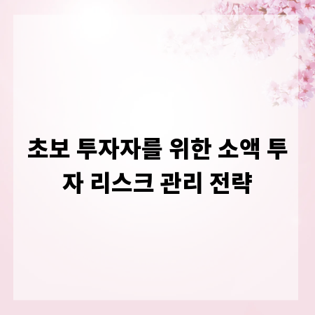 초보 투자자를 위한 소액 투자 리스크 관리 전략