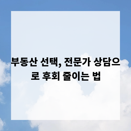 부동산 선택, 전문가 상담으로 후회 줄이는 법