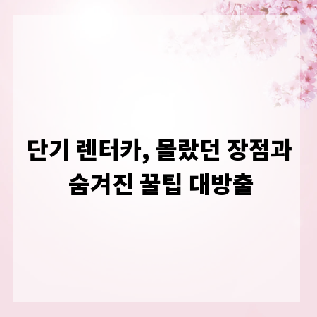 단기 렌터카, 몰랐던 장점과 숨겨진 꿀팁 대방출