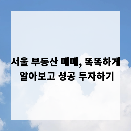 서울 부동산 매매, 똑똑하게 알아보고 성공 투자하기