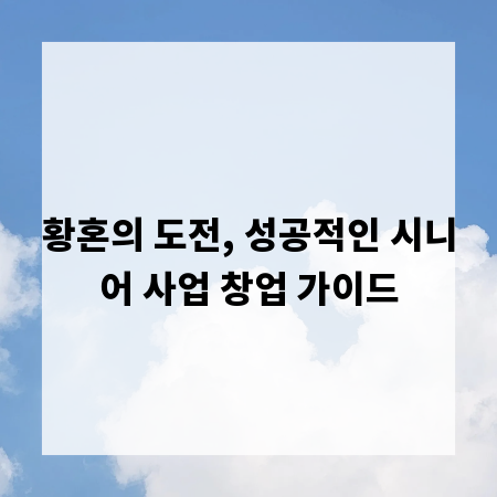 황혼의 도전, 성공적인 시니어 사업 창업 가이드