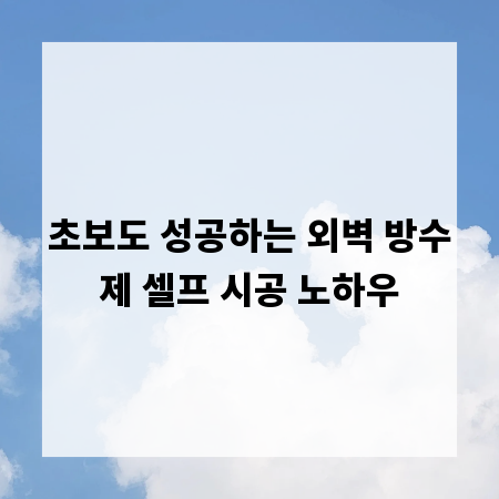 초보도 성공하는 외벽 방수제 셀프 시공 노하우
