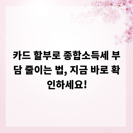 카드 할부로 종합소득세 부담 줄이는 법, 지금 바로 확인하세요!