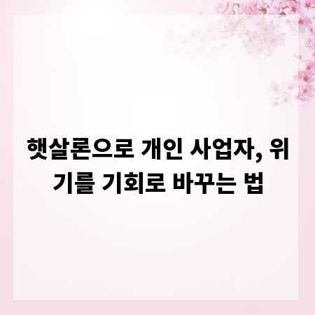 햇살론으로 개인 사업자, 위기를 기회로 바꾸는 법