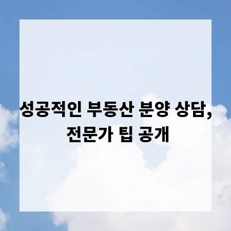 성공적인 부동산 분양 상담, 전문가 팁 공개