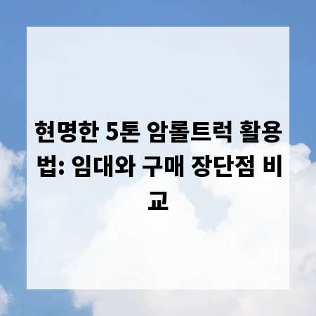 현명한 5톤 암롤트럭 활용법: 임대와 구매 장단점 비교