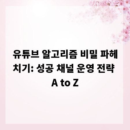 유튜브 알고리즘 비밀 파헤치기: 성공 채널 운영 전략 A to Z