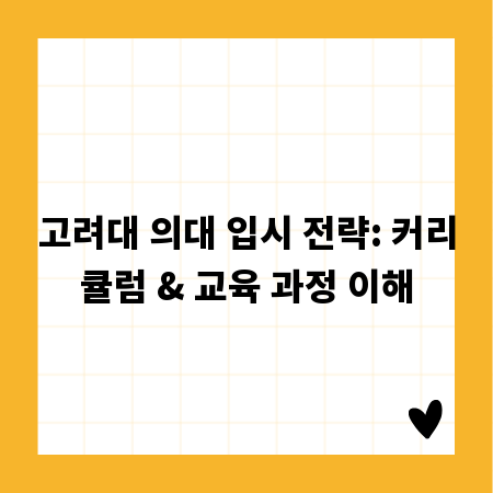 고려대 의대 입시 전략: 커리큘럼 & 교육 과정 이해