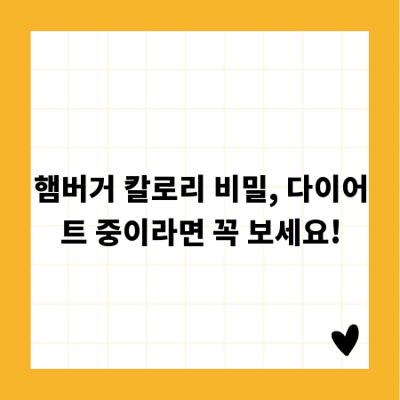 햄버거 칼로리 비밀, 다이어트 중이라면 꼭 보세요!