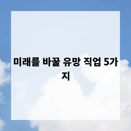 미래를 바꿀 유망 직업 5가지