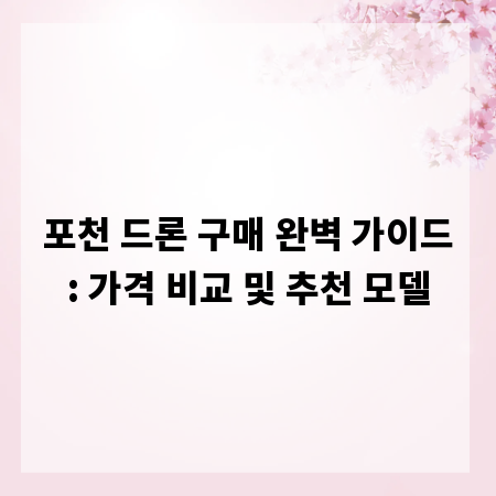 포천 드론 구매 완벽 가이드: 가격 비교 및 추천 모델