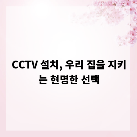 CCTV 설치, 우리 집을 지키는 현명한 선택