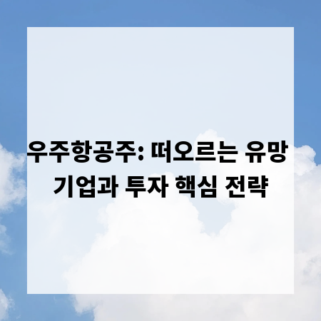 우주항공주: 떠오르는 유망 기업과 투자 핵심 전략