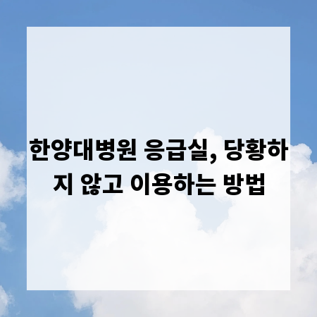 한양대병원 응급실, 당황하지 않고 이용하는 방법