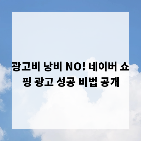 광고비 낭비 NO! 네이버 쇼핑 광고 성공 비법 공개