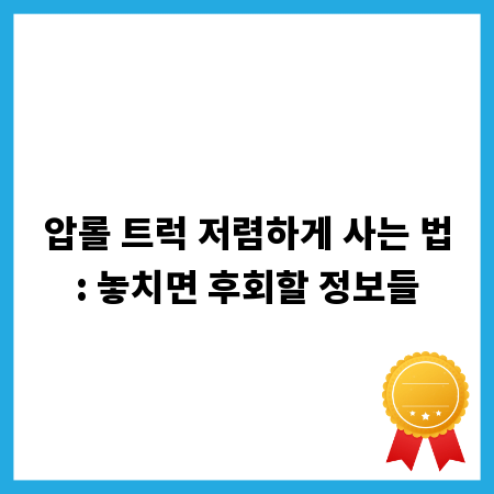 압롤 트럭 저렴하게 사는 법: 놓치면 후회할 정보들